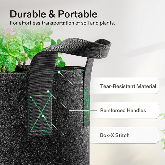 VIVOSUN 5-Pack 1 Gallon Plant Grow Bags Fabric Pots - Image 4