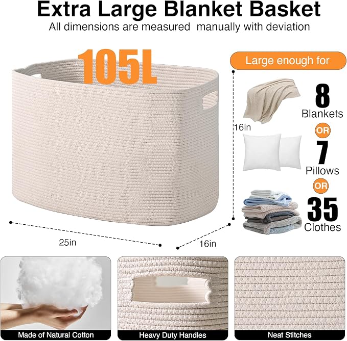 ICERZCZ White Laundry Basket, Blanket Baskets - Image 2