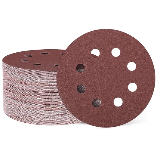 HARFINGTON 150 Pcs 5 Inch Sanding Discs 120 Grit Red Aluminum Oxide 8 Hole | by HARFINGTON