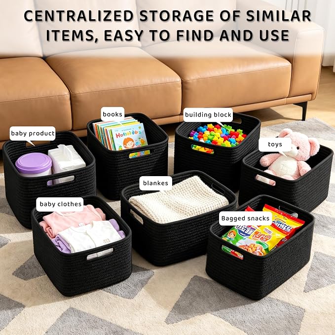4 Pack Large Storage Baskets for Organizing, and Clothes, Cotton Rope Basket - Image 6