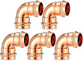 Therwen 5 Pcs 1 Inch Copper Pipe Press Fittings, 90 Degree Elbow Coupling Zero by Therwen