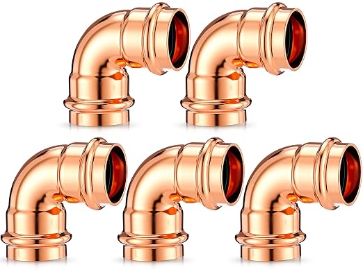 Therwen 5 Pcs 1 Inch Copper Pipe Press Fittings, 90 Degree Elbow Coupling Zero by Therwen