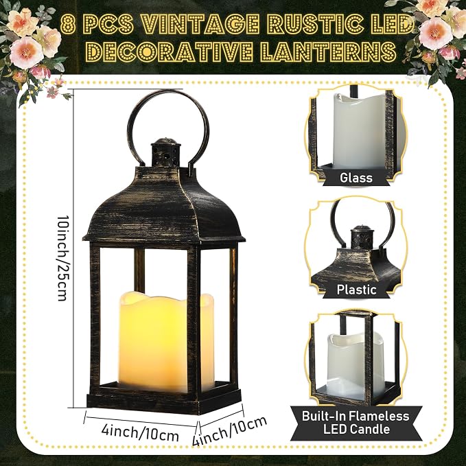 8 Pcs 10 Inch Dark Bronze Decorative Candle Lantern Bulk - Image 2