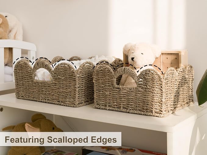 StorageWorks Scalloped Wicker Basket, Hand-woven Rattan Baskets - Image 5