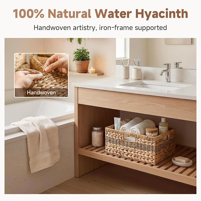 StorageWorks Jumbo Rectangular Wicker Basket, Water Hyacinth and Seagrass - Image 5