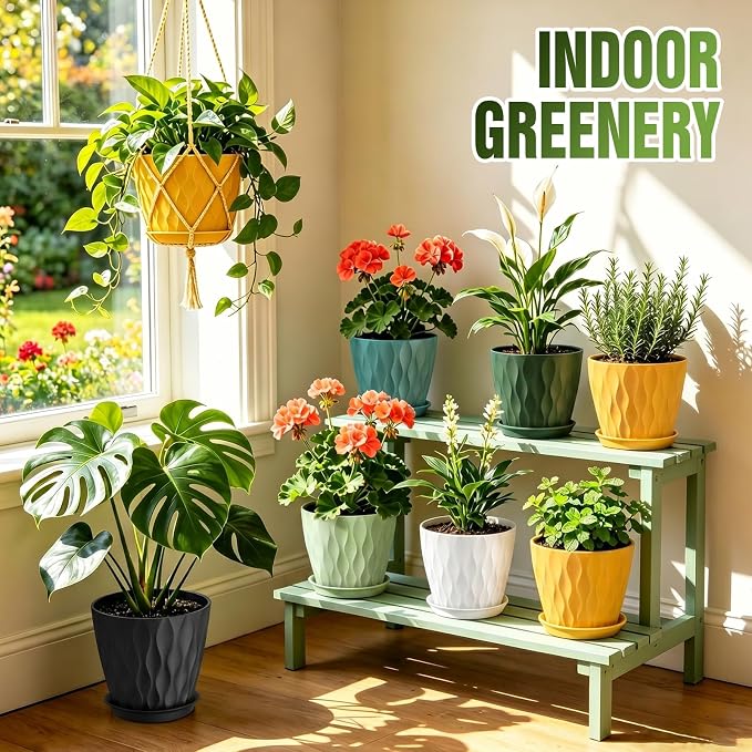 8 Inch Plant Pots 4 Pack Plastic Planters - Image 2