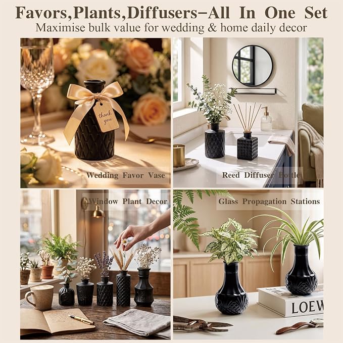 Black Glass Bud Vase Set of 14 Pcs, Small Bud Vases in Bulk, Glass Crystal - Image 3