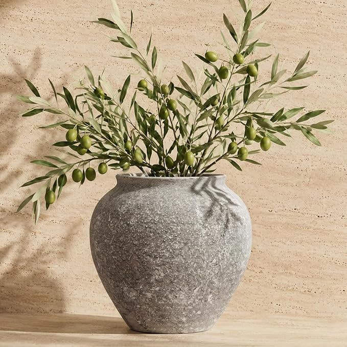 Textured Speckled Ceramic Vase, 6.7” Wabi-Sabi Stone Finish Flower Vase - Image 4