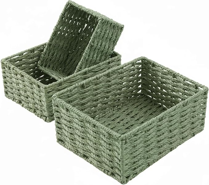 Small Wicker Basket for Organizing, Woven Storage Basket Set of 3 - Image 7