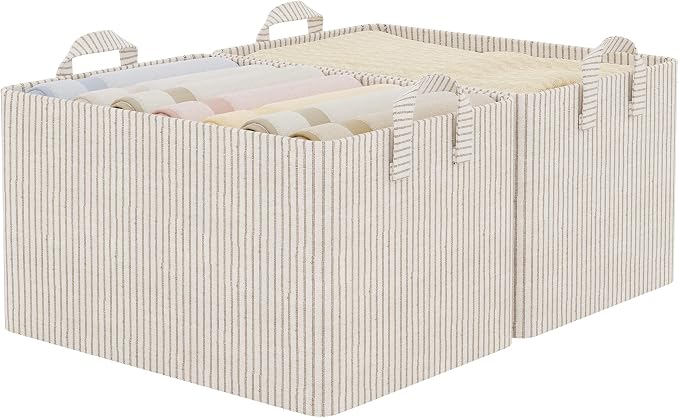 StorageWorks Closet Storage Bins, Khaki and Beige Stripes, by StorageWorks
