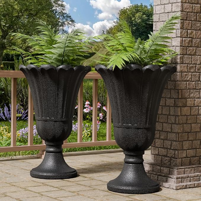 Tall Plastic Urn Planters and Pedestal by Outdoorchairs