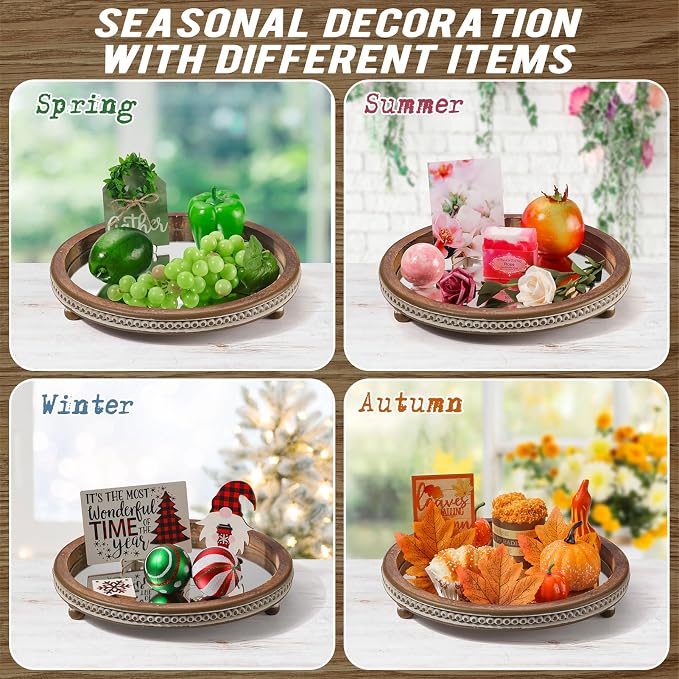 KULEDM Handmade Wooden Serving Tray, Small Beaded Coffee Table Tray Decor - Image 3
