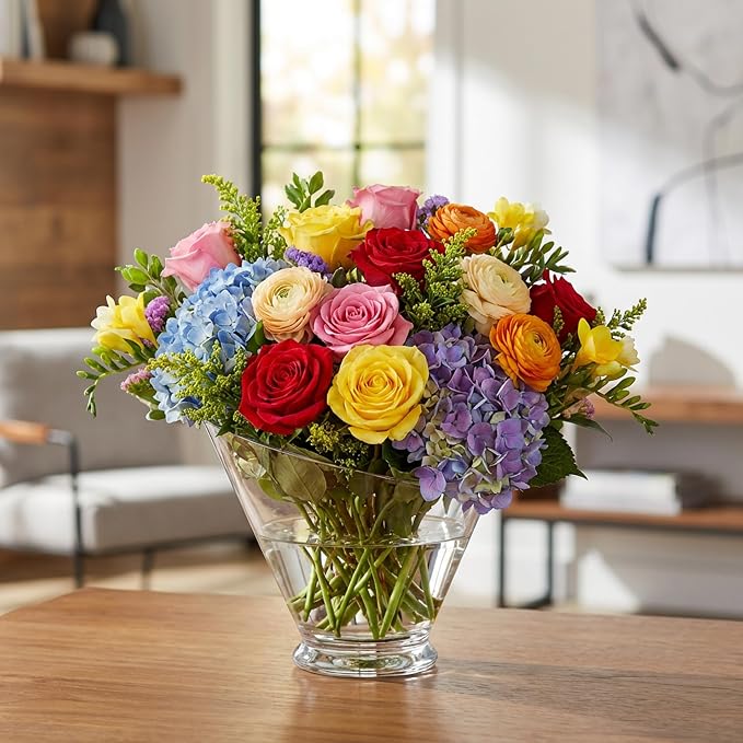 WGVI Slant Cut Calyx Glass Vase, Width 9", Height 7.75", Candy Dish, Fruit Jar - Image 8