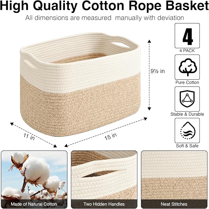 ICERZCZ Storage Baskets for Organizing & Shelves, Woven Cotton Rope - Image 3
