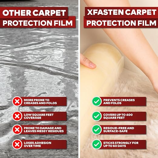 XFasten Carpet Protection Film Self Adhesive, 24 Inch x 200 Feet 3 Mil Clear - Image 4