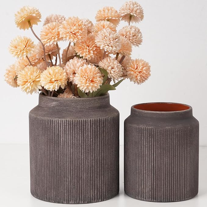 Rustic Ceramic Vase Set of 2, 5.9in Ceramic Flower Vase by CUCUMI