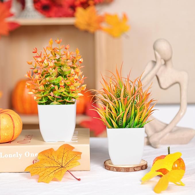 Der Rose 2 Pack Fake Plants Orange Mini Plants - Image 2