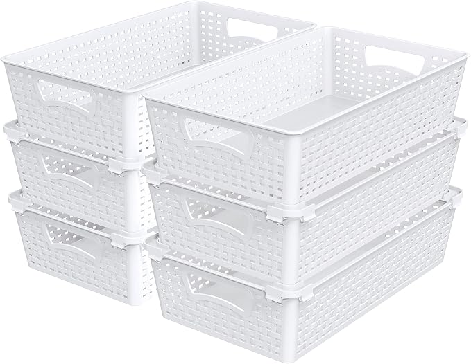 Simple Houseware Stackable Plastic Woven Basket Organizer, 6 Pack by SimpleHouseware