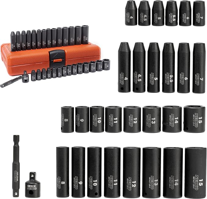 NEIKO 02481A 1/4" Drive Impact Socket Set, 30 Piece, Metric Sizes 4 – 15 MM - Image 2