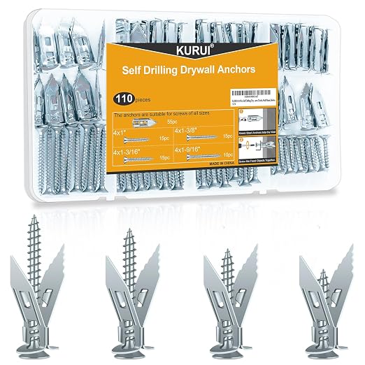 110Pcs Heavy Duty Metal Drywall Anchors and Screws Kit, Easy Self Drilling by KURUI