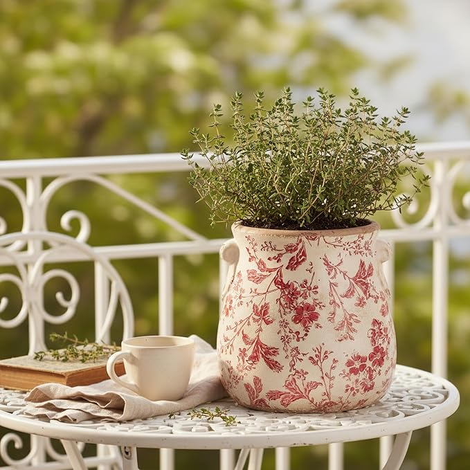 Antique Ceramic Planter & Vase for Home Decor, Rustic Farmhouse Flower Pot | - Image 2