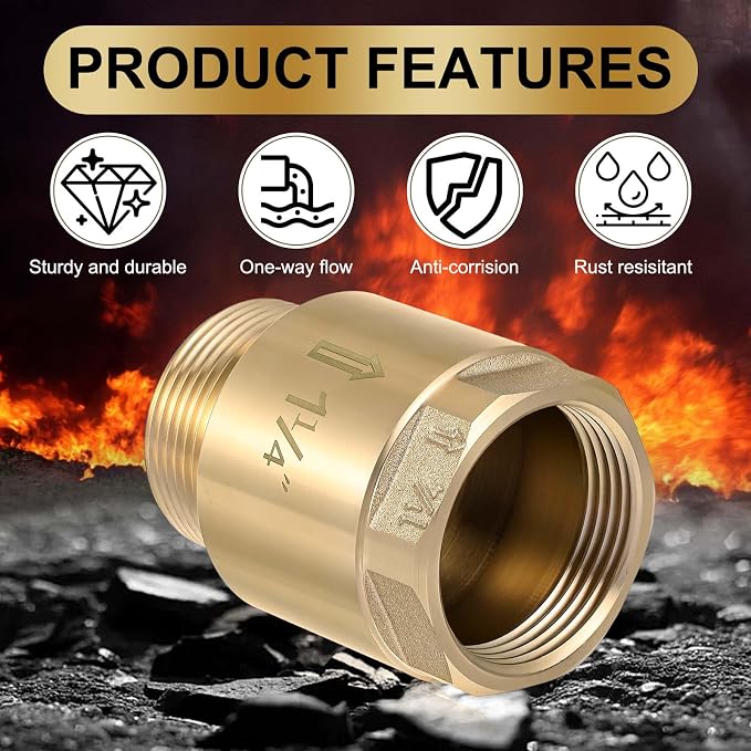 Zonon 4 Pcs 1-1/4 Inch Check Valve One Way Brass Non Return in Line Check Valve - Image 4
