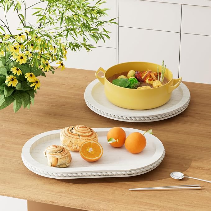 White Oval and Round Decorative Tray Set of 2 - Image 7