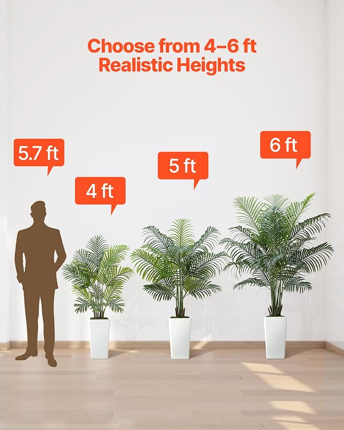 VEVOR Artificial Areca Palm Tree 6 ft, Fake Palm Tropical Plants - Image 6