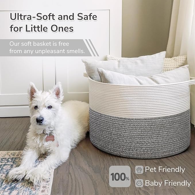 INDRESSME XXXLarge Woven Rope Blanket Basket Living Room Light Grey, 90L | - Image 6