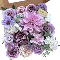 FACINOC Roses Artificial Flowers Purple Bouquet Violet Fake Flower Box Set | by FACINOC