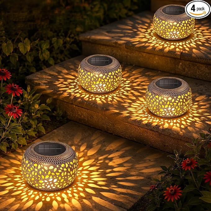 Solar Lanterns Outdoor Waterproof, 4 Pack Flower Petal Solar Garden Lights by BONLION