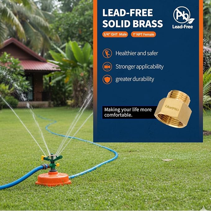2PCs Brass 3/4" GHT Male to 1" NPT Female Hose Adapter | Lead-free heavy duty - Image 3