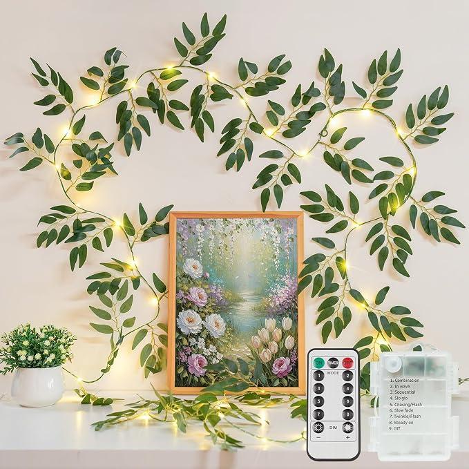 13.1FT 40LED Willow Vine with Lights Battery Powered Copper Wire | Artificial by SUDDUS