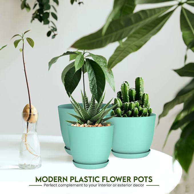 Plant Pots Indoor with Drainage, 5 Pack Multi-Size Planters Set, Aqua | - Image 5