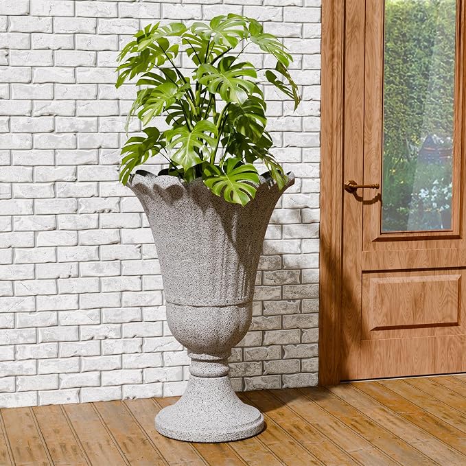 Tall Plastic Urn Planters and Pedestal - Image 6