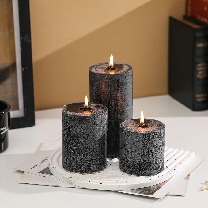 3x4 Inch Black Pillar Candles Set of 3 - Image 2