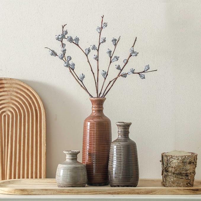 Ceramic Vases Set of 3, Neutral Rustic Farmhouse Vases Home Decor Decorative - Image 9