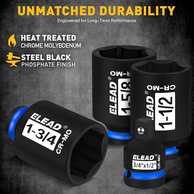 1/2'' Drive Deep Impact Socket Set, 8-Piece SAE Wheel Axle Nut Wrench Large - Image 4