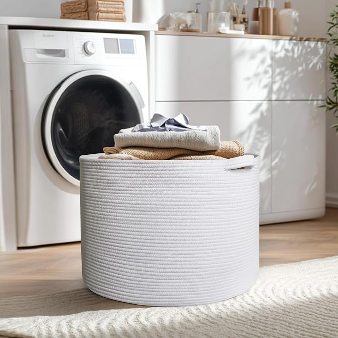 115L White Cotton Rope Storage Basket, 23.6"x15.7" Extra Large Blanket Storage - Image 7