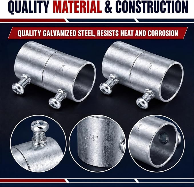 Gisafai 10 Pc 3/4 EMT Coupling Conduit Fittings Screw Coupling - Image 3