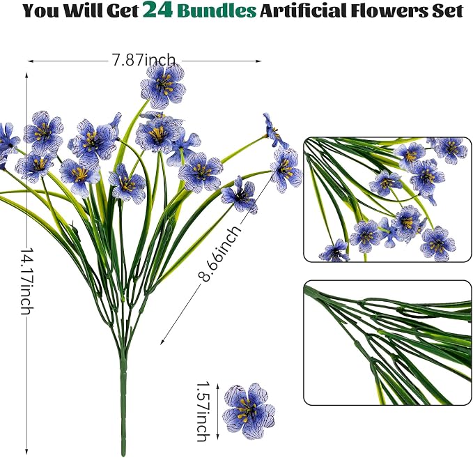 24 Pcs Artificial Flowers for Outdoor, Plastic Fake Flowers Decor, Artificial - Image 2