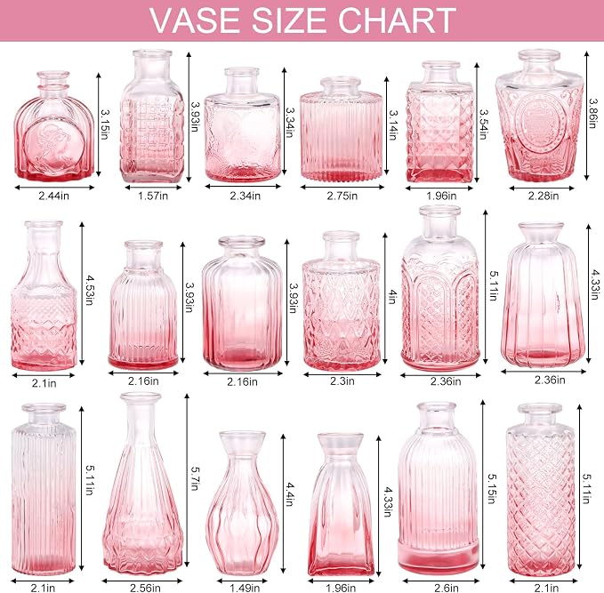 18pcs Pink Glass Bud Vase Set, Small Flower Vases - Image 2