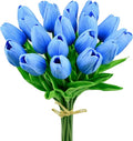 Mandy's 20pcs Artificial Light Blue Tulips | 13.5 Inch Lifelike PU Tulips Faux by Mandys