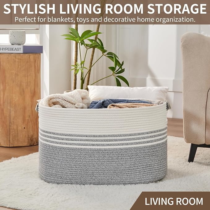 Laundry Hamper with Handles, 72L Rope Laundry Basket, toys and laundry in - Image 7