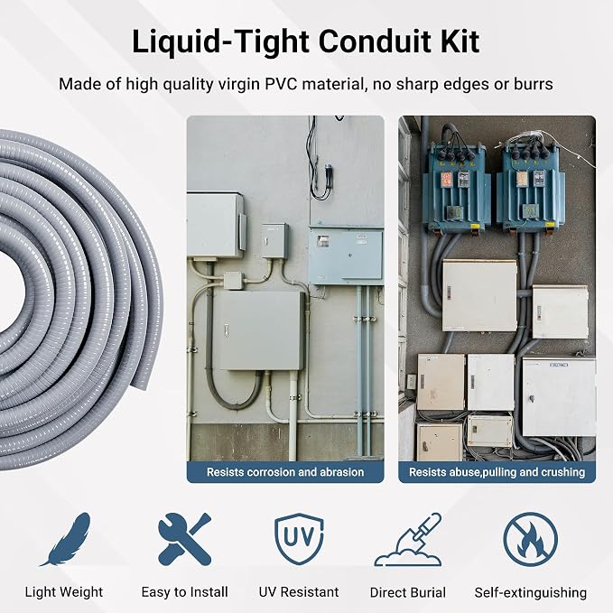 Neoaider 3/4 Inch 25FT Liquid Tight Conduit and Connector Kit | Flexible Non - Image 3
