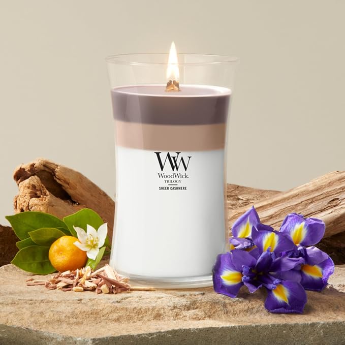 Woodwick Sheer Cashmere Large Hourglass Trilogy Candle - Image 2