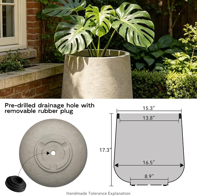 Kante Weathered Concrete Planter 16.5" Dia All-Weather Round Large Pot | - Image 5
