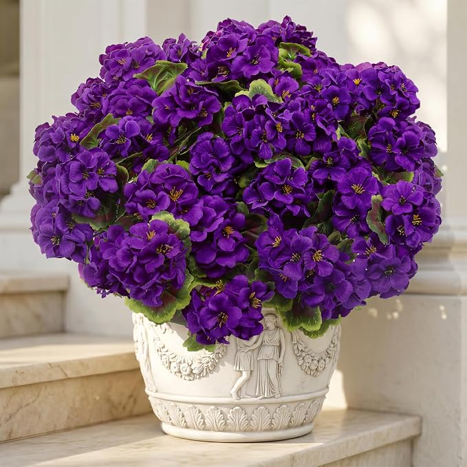 lovemoon 8 Pcs Artificial Geranium Plant Realistic Silk Flowers - Image 9
