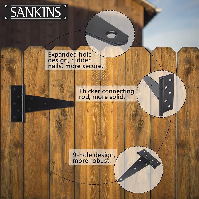 8 Inch T-Strap Shed Door Hinges Heavy Duty, Yard Door, Barn Door Gates - Image 5