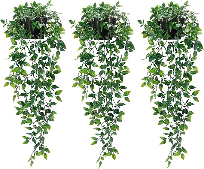 Whonline 3 Pack Artificial Hanging Plants Fake Plants by WHONLINE